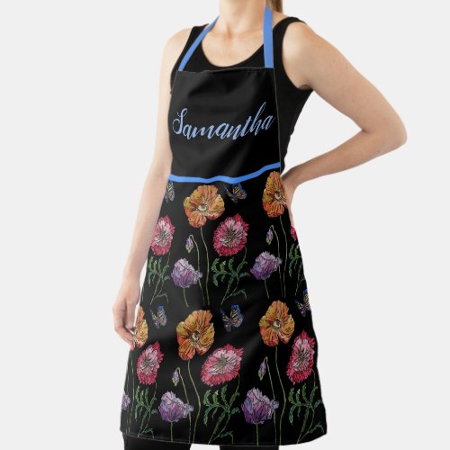 Poppy Poppies Red Shabby Chic Watercolor Floral  Apron