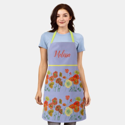 Poppy Poppies Red Watercolor Lilac Floral Apron
