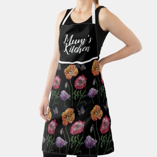 Poppy Poppies Red Watercolor Mums Kitchen Floral   Apron