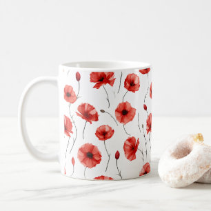 Poppy Pressed Flowers Watercolor-Style Coffee Mug