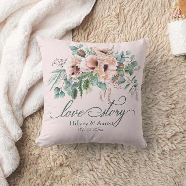 Poppy Radiance "Love Story" Wedding Throw Pillow (Blanket)
