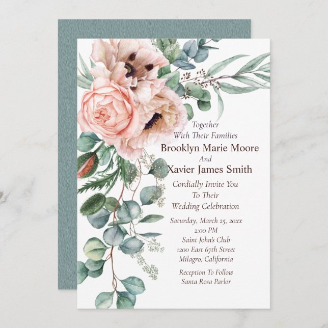 Poppy Radiance Wedding Invitation (Front/Back)