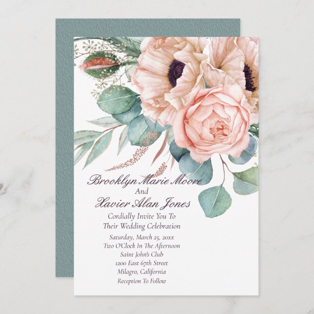 Poppy Radiance Wedding Invitation (Front/Back)