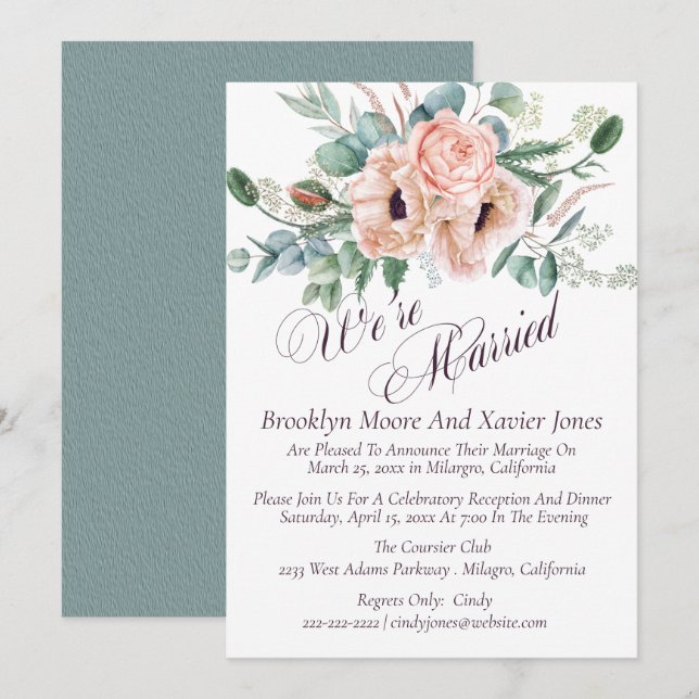 Poppy Radiance We're Married Wedding Announcement (Front/Back)