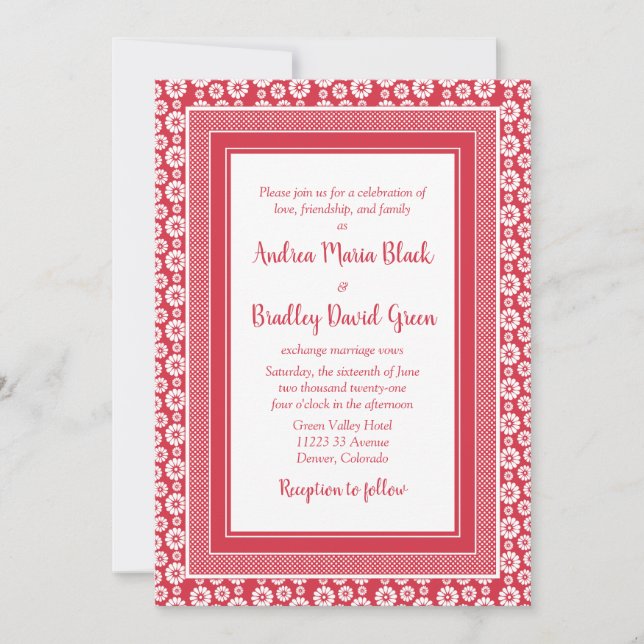 Poppy Red and White Floral Wedding Invitation (Front)