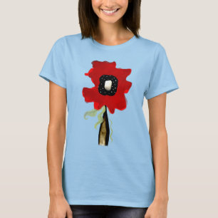 Poppy red black polka dots green leaf tshirt