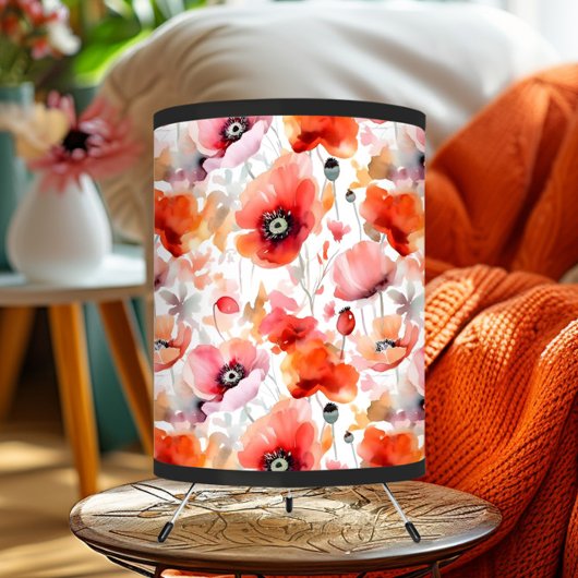 Poppy Red Floral Lamp