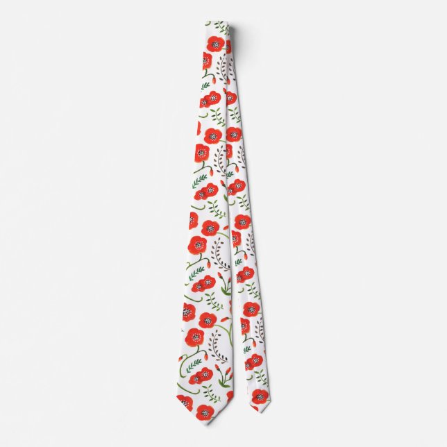 Poppy red floral wedding neck tie (Front)