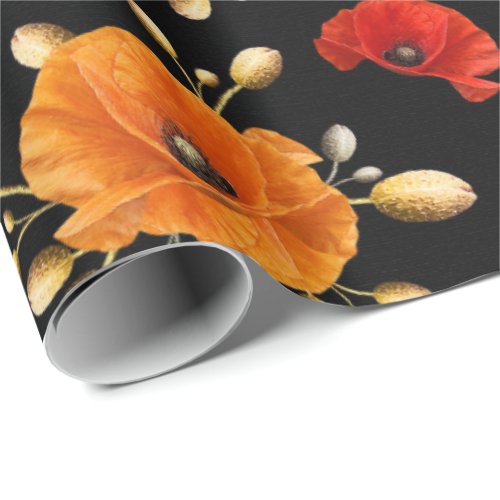 Poppy Red Flower Orange Glam Awesome Black Meadow Wrapping Paper