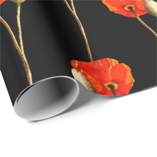 Poppy Red Flower Orange Glam Black Glam Delicate Wrapping Paper