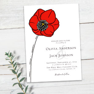 Poppy Red Flower Wedding Invitation