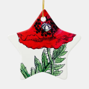 poppy red flowers vintage vines blossoms ceramic ornament