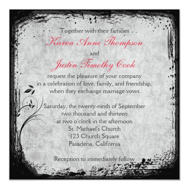 Poppy Red, Gray Birdcage Lovebirds Wedding Invite