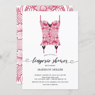 Poppy Red Lace Corset Bridal Lingerie Shower Invitation