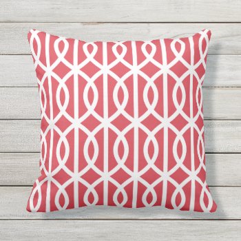 Poppy Red Outdoor Pillows Twist Trellis Pattern by Richard__Stone at Zazzle
