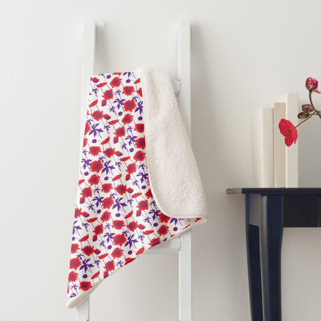 Poppy red, purple and white floral sherpa blanket (Creator Uploaded)