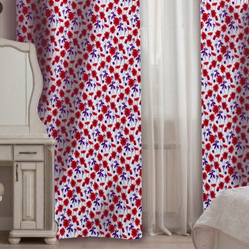 Poppy red purple graphic repeat patterned blackout curtains