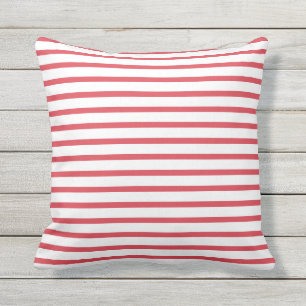 Poppy Red Summer Stripes Outdoor Pillows