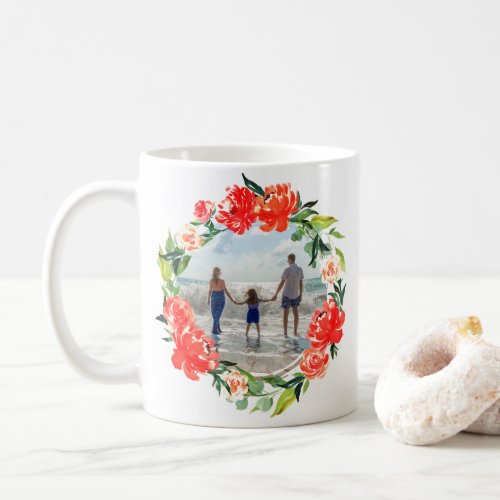 Poppy Red Watercolor Floral Wreath Photo Coffee Mug