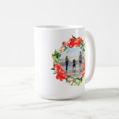 Poppy Red Watercolor Floral Wreath Photo Coffee Mug (Front Right)