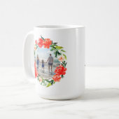 Poppy Red Watercolor Floral Wreath Photo Coffee Mug (Front Left)