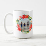 Poppy Red Watercolor Floral Wreath Photo Coffee Mug<br><div class="desc">Two photos on white background inside wreaths of gorgeous painted florals in bright red,  great for anyone who loves red,  as well as christmas colors of red and green.</div>