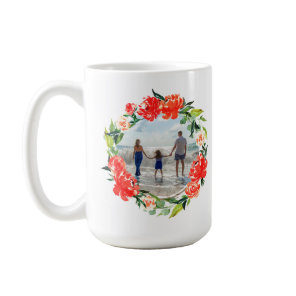 Poppy Red Watercolor Floral Wreath Photo Coffee Mug