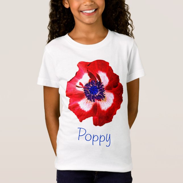 Poppy Red White Blue 'Name' girl's t-shirt (Front)