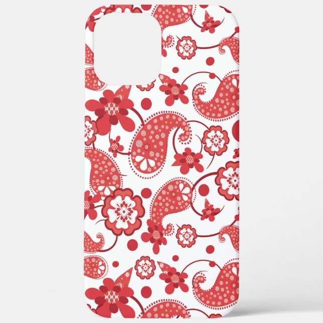 Poppy Red | White Chic Paisley Pattern Case-Mate iPhone Case (Back)