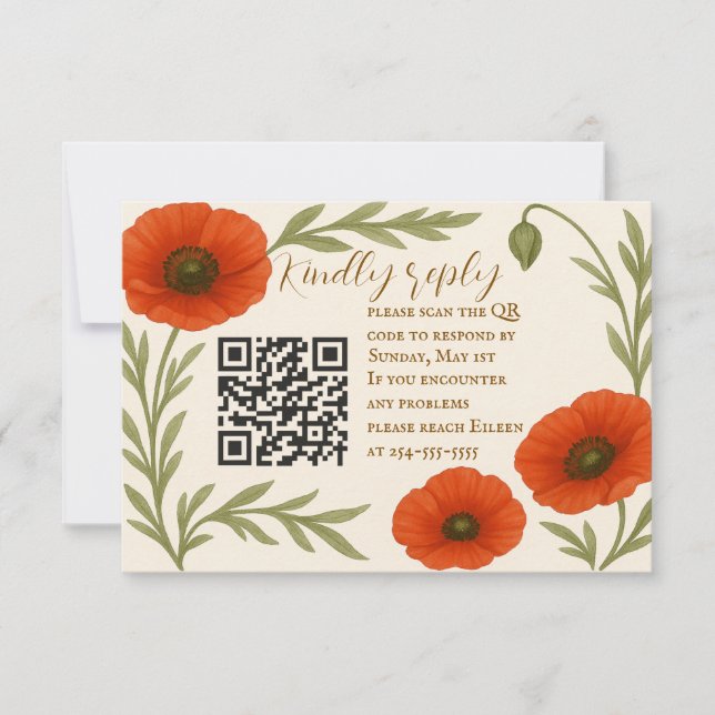 Poppy Reverie QR Code RSVP Card (Front)