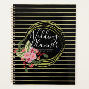 Poppy Roses Pink Red Foil Stripes Wedding Planner