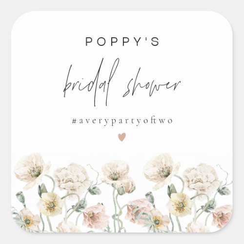 POPPY Rustic Pastel Wildflower Bridal Shower Square Sticker