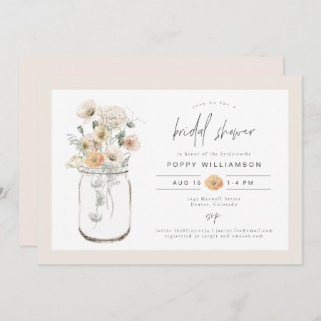 Poppy Rustic Wildflower Mason Jar Bridal Shower Invitation