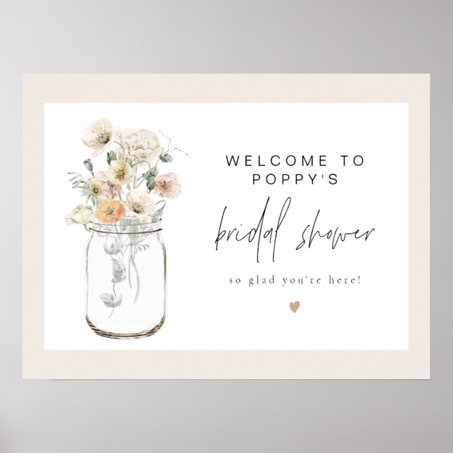 POPPY Rustic Wildflower Mason Jar Bridal Welcome Poster (Front)