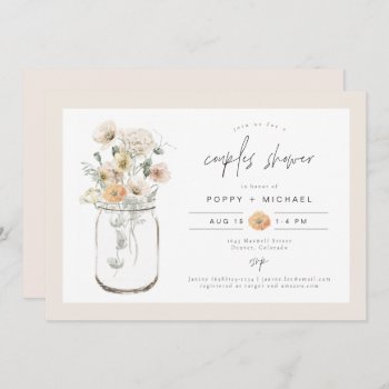 Poppy Rustic Wildflower Mason Jar Couples Shower Invitation by UnmeasuredEvent at Zazzle