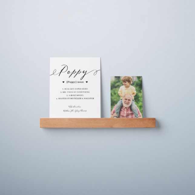 Poppy Script Personalized Definition Photo Memory Picture Ledge (Wall)