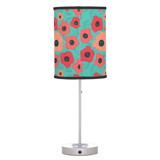 poppy spin coral on teal table lamp (Back)