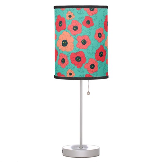 poppy spin coral on teal table lamp (Left)
