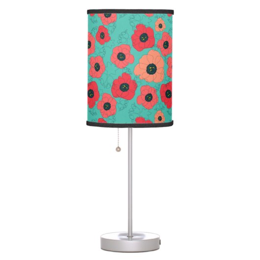 poppy spin coral on teal table lamp (Right)