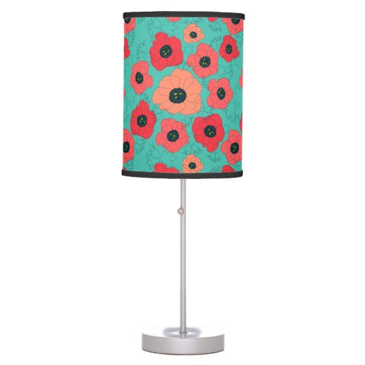 poppy spin coral on teal table lamp (Front)
