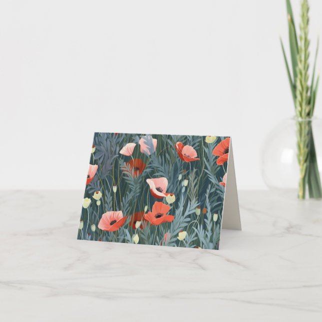 Poppy Summer Meadow Letterpress Thank You Card (Front)