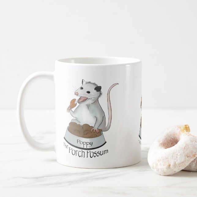 Poppy The Porch Possum Coffee Mug, white Coffee Mug (With Donut)