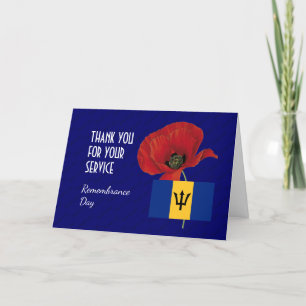 Poppy Veterans BARBADOS Flag REMEMBRANCE DAY Letterpress Thank You Card