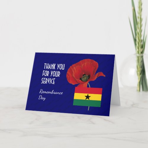 Poppy  Veterans  Ghana Flag  REMEMBRANCE DAY Thank You Card