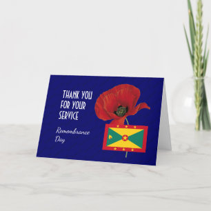 Poppy Veterans GRENADA Flag REMEMBRANCE DAY Letterpress Thank You Card