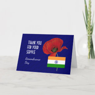 Poppy Veterans INDIA Flag REMEMBRANCE DAY Thank You Card
