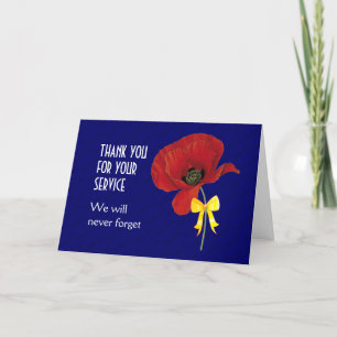 Poppy Veterans Never Forget REMEMBRANCE DAY Letterpress Thank You Card