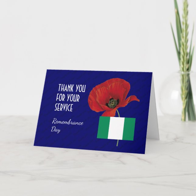Poppy | Veterans | Nigeria Flag | REMEMBRANCE DAY Thank You Card (Front)
