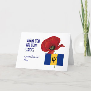Poppy Veterans REMEMBRANCE DAY BARBADOS Flag Letterpress Thank You Card