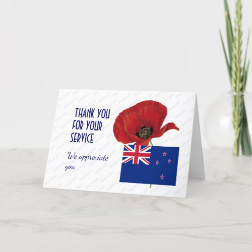 Poppy  Veterans  Remembrance  NEW ZEALAND Flag Thank You Card